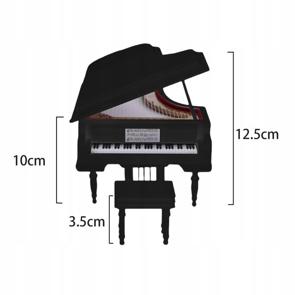 Mini Modello Pianoforte 1:12 con Carillon in Legno e Plastica Nero per Bambole