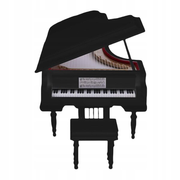 Mini Modello Pianoforte 1:12 con Carillon in Legno e Plastica Nero per Bambole