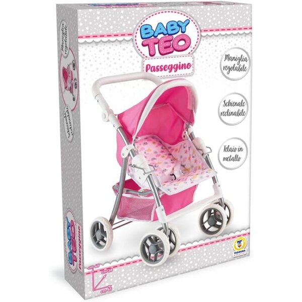 Teorema Toys Zusammenklappbarer Puppenwagen mit verstellbarem Verdeck, Rosa