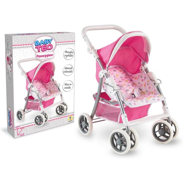 Teorema Toys Zusammenklappbarer Puppenwagen mit verstellbarem Verdeck, Rosa