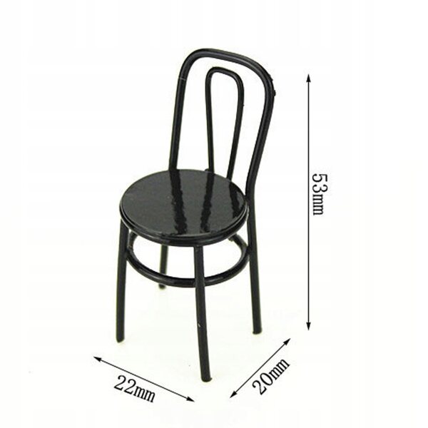 1:12 Puppenhaus-Miniaturstuhl aus schwarzem Metall – elegantes Design