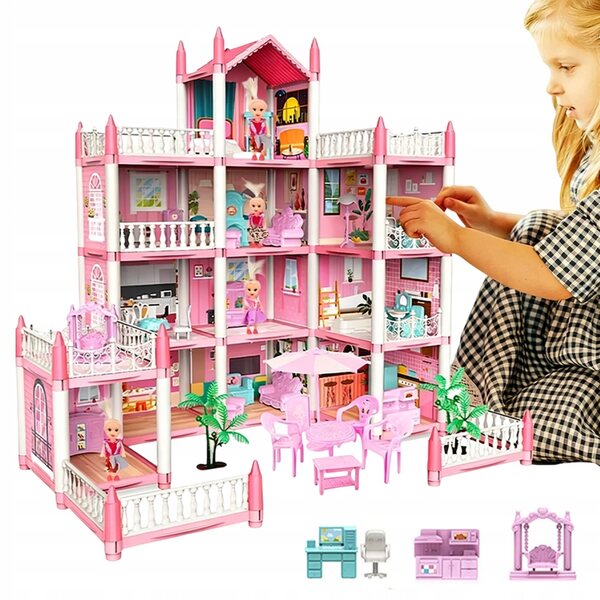 Casa delle bambole con 4 piani e 11 stanze - Set cassaforte per bambini