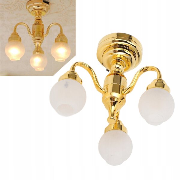 Lampadario Miniatura 1:12 Elegante Dorato per Case delle Bambole con LED