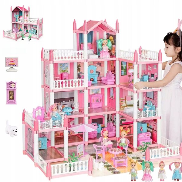4-stöckiges Puppenhaus mit 11 Zimmern, rosa DIY-Kreativset