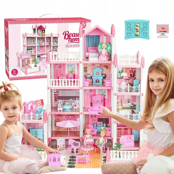 4-stöckiges Puppenhaus mit 11 Zimmern, rosa DIY-Kreativset