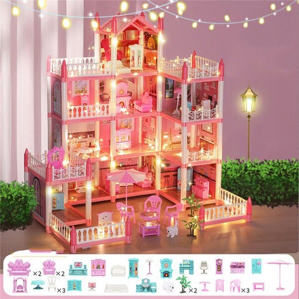 4-stöckiges Puppenhaus mit 11 Zimmern, rosa DIY-Kreativset