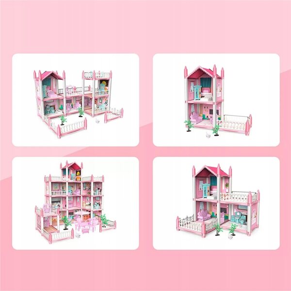 4-stöckiges Puppenhaus mit 11 Zimmern, rosa DIY-Kreativset