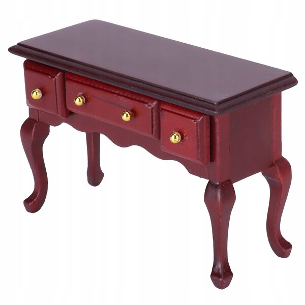 Mini scrivania in legno per casa delle bambole con 3 cassetti e design floreale