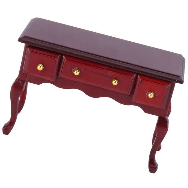 Mini scrivania in legno per casa delle bambole con 3 cassetti e design floreale