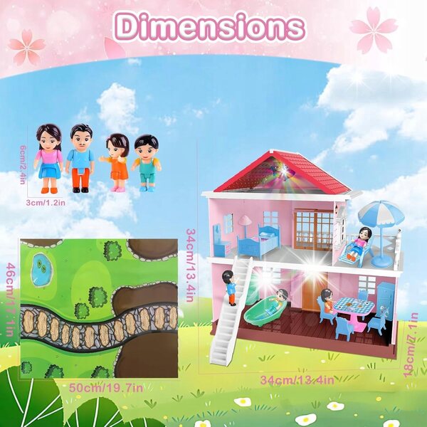 Casa delle bambole villa su 2 livelli con mobili e accessori per bambini