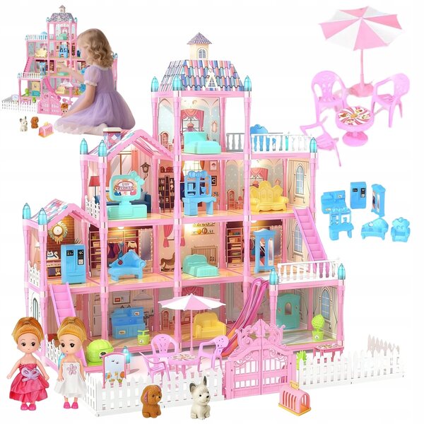 Grande casa delle bambole in plastica 4 piani 13 stanze con mobili e accessori