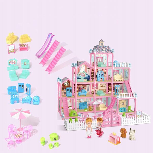 Grande casa delle bambole in plastica 4 piani 13 stanze con mobili e accessori