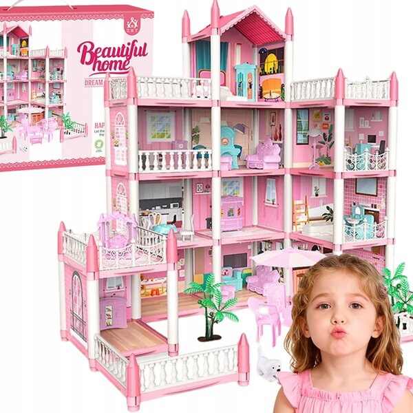 Grande Casa delle Bambole XL con Mobili e Luci Notturne, 4 Piani e 11 Stanze