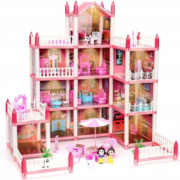 Grande Casa delle Bambole XL con Mobili e Luci Notturne, 4 Piani e 11 Stanze