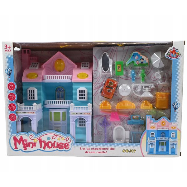 Cottage per Bambole Midex con Mobili e Accessori, 2 Piani, Vari Colori