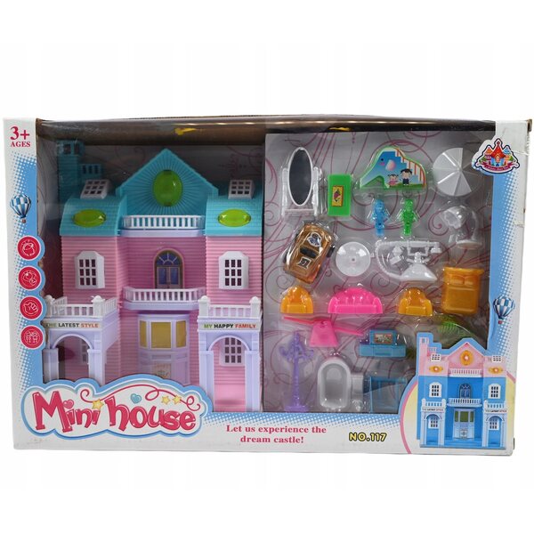 Cottage per Bambole Midex con Mobili e Accessori, 2 Piani, Vari Colori