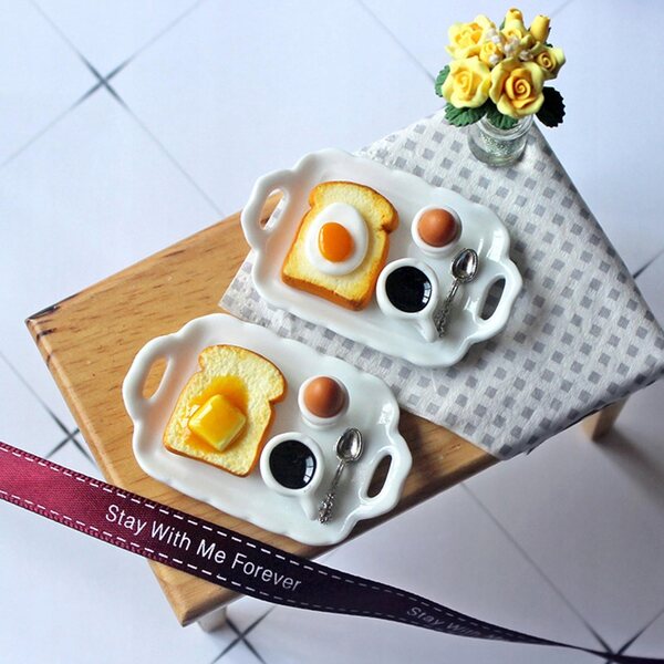 Mini set colazione in ceramica per casa delle bambole scala 1:6 - accessorio decorativo