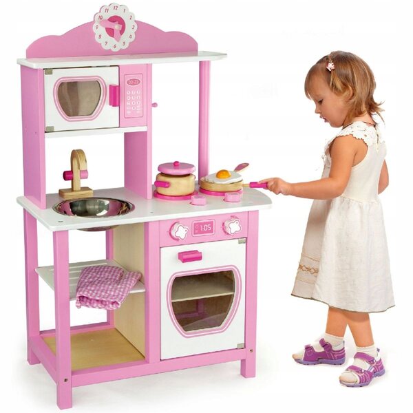 Cucina in legno per bambine Princess Pink con forno, microonde e lavello