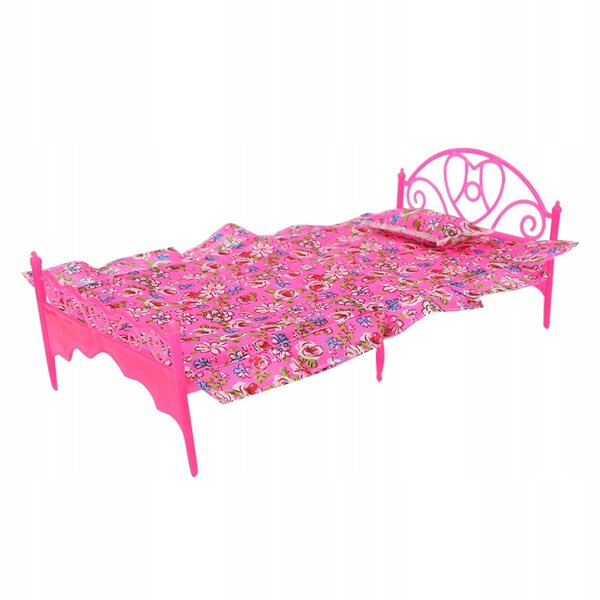 Letto Miniatura per Casa delle Bambole 14 cm con Finiture Floreali e Tessuto