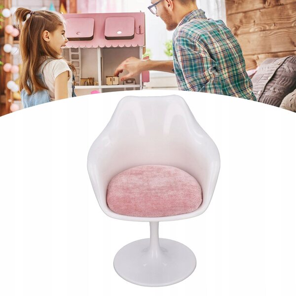 1:6 Puppenhaus-Mini-Bürostuhl, rosa und weiß, ABS-Kunststoff