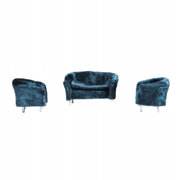 Blaues Miniatur-Doppelsofa 1/30 für Puppenhaus, Flanellmöbel