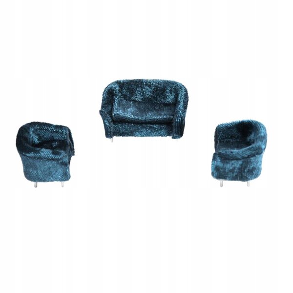 Blaues Miniatur-Doppelsofa 1/30 für Puppenhaus, Flanellmöbel