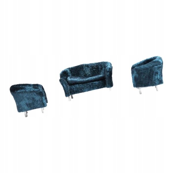 Blaues Miniatur-Doppelsofa 1/30 für Puppenhaus, Flanellmöbel