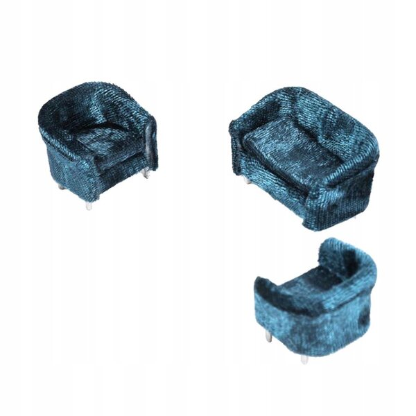 Blaues Miniatur-Doppelsofa 1/30 für Puppenhaus, Flanellmöbel