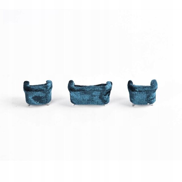 Blaues Miniatur-Doppelsofa 1/30 für Puppenhaus, Flanellmöbel