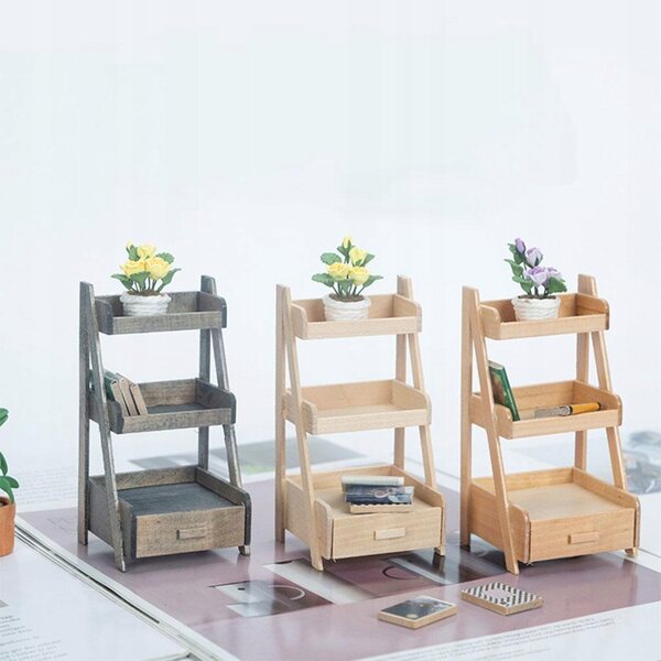 3-stöckiges Puppenhaus aus Holz mit Schublade, Ausstellungsständer 1:12