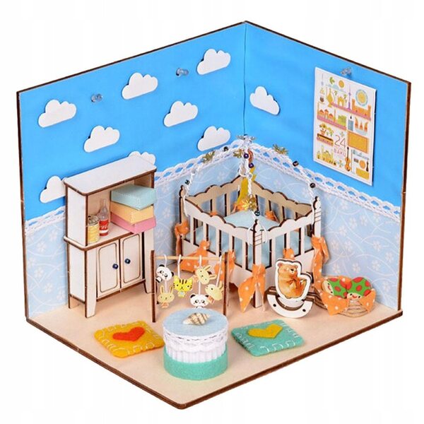 Miniatura Casa delle Bambole 1:24 Fai da Te con Mobili e Luci LED