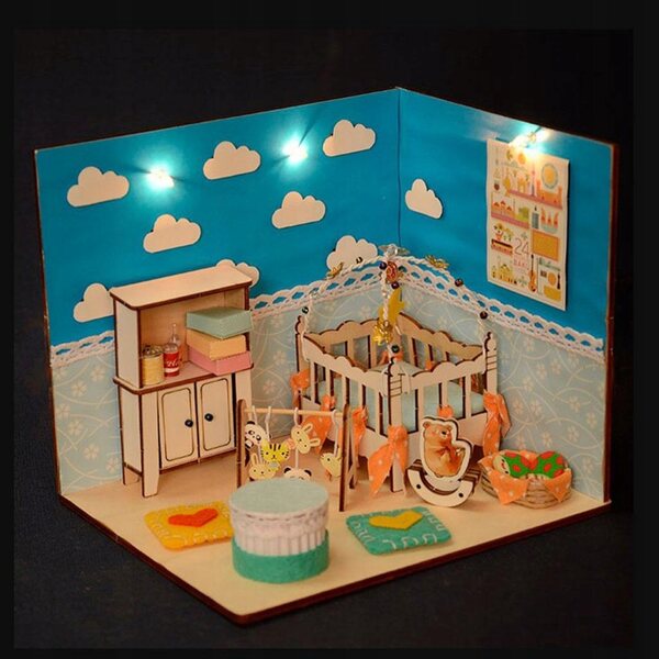 Miniatura Casa delle Bambole 1:24 Fai da Te con Mobili e Luci LED
