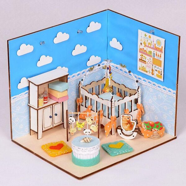 Miniatura Casa delle Bambole 1:24 Fai da Te con Mobili e Luci LED