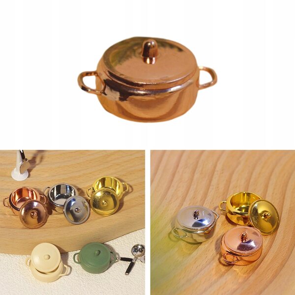 Mini pentola per zuppa in metallo rosa casa delle bambole 1/6 1/12 accessori da cucina