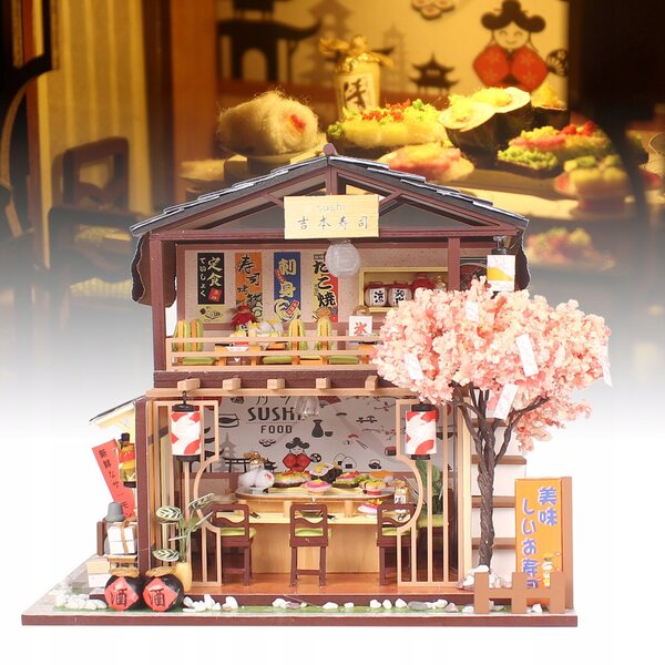 3D-Holzpuzzle mit LED – Sushi-Shop-Montagemodell 1:24