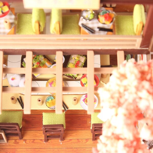 3D-Holzpuzzle mit LED – Sushi-Shop-Montagemodell 1:24