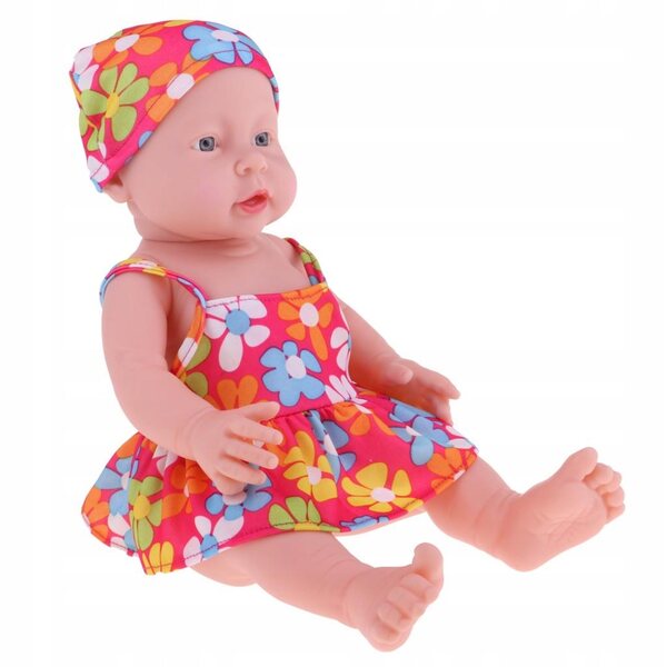 41 cm große Mädchenmodellpuppe aus Vinyl mit geblümtem Bikini und Hut