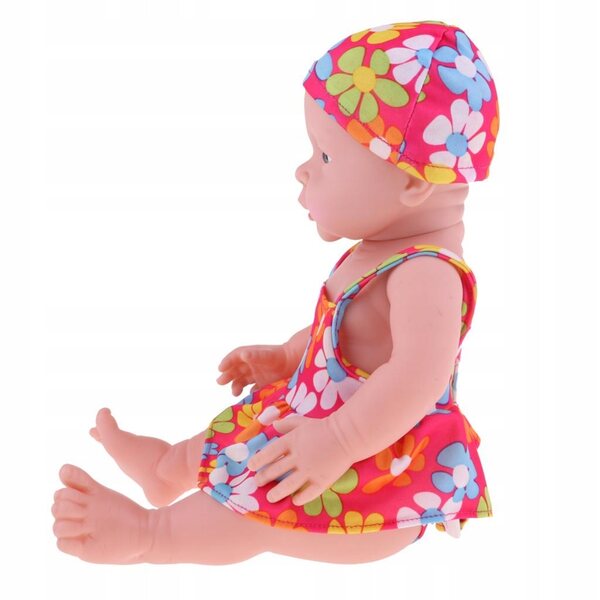 41 cm große Mädchenmodellpuppe aus Vinyl mit geblümtem Bikini und Hut