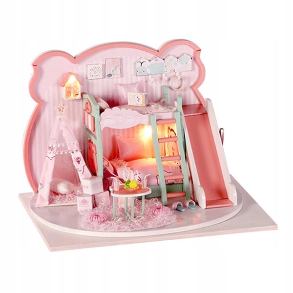 Set Miniatura Casa delle Bambole in Legno con Mobili e Luci LED 31x22x29 cm