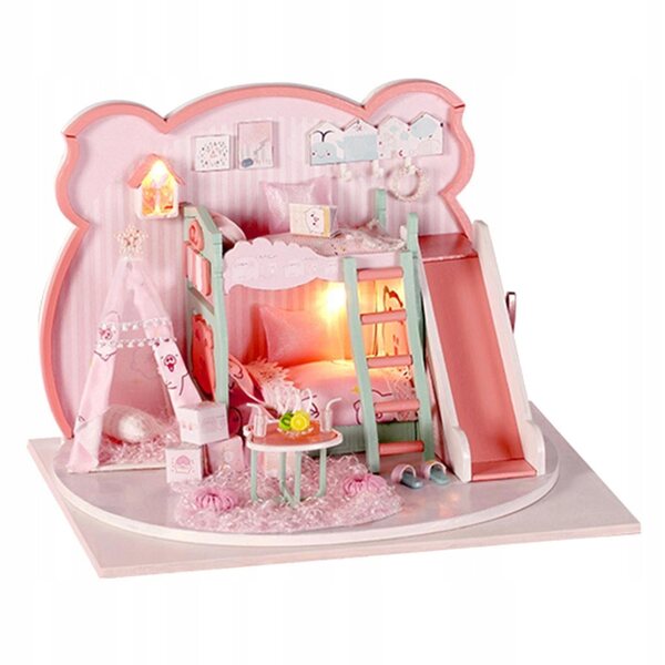 Set Miniatura Casa delle Bambole in Legno con Mobili e Luci LED 31x22x29 cm