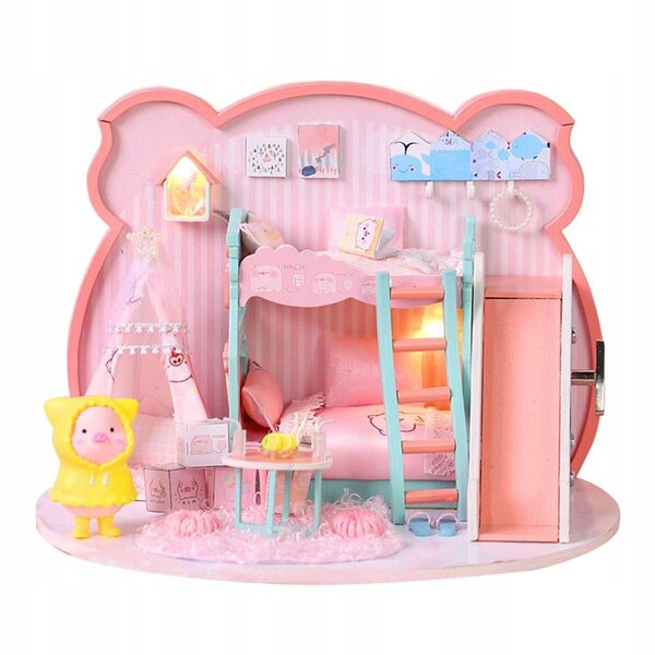 Set Miniatura Casa delle Bambole in Legno con Mobili e Luci LED 31x22x29 cm