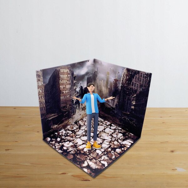 1/12 Diorama-Szenen-Organizer für Modelle und Figuren – Ruine Mini-Hintergrund