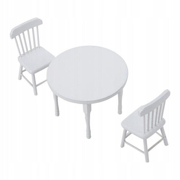Ensemble miniature de table et deux chaises en bois blanc pour maison de poupées 1:12