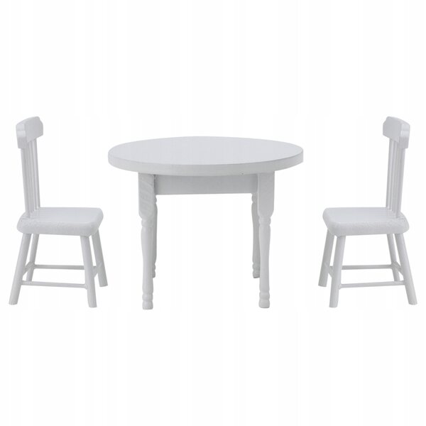 Ensemble miniature de table et deux chaises en bois blanc pour maison de poupées 1:12