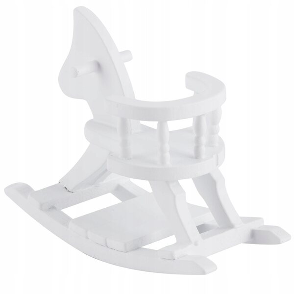 Cavallo a dondolo in legno e mini sedia per una casa delle bambole in scala 1:12