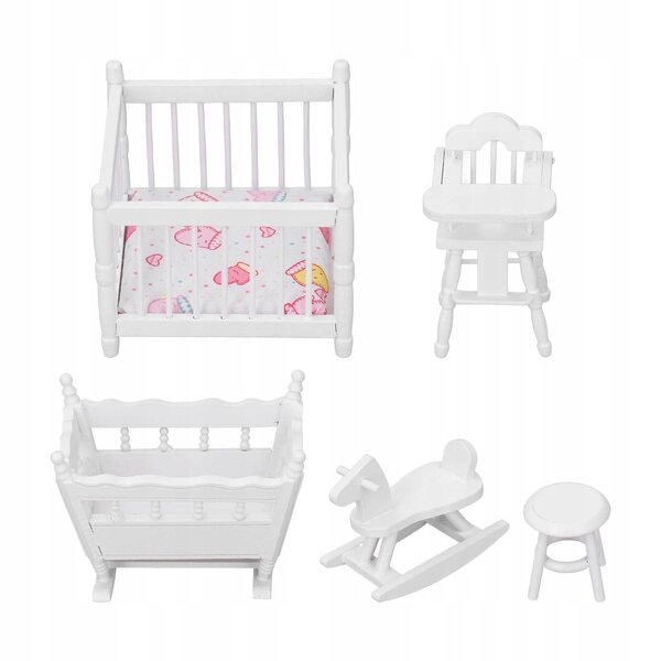 Holzmöbel-Set für Puppenhaus 1:12 Kinderzimmer weiß