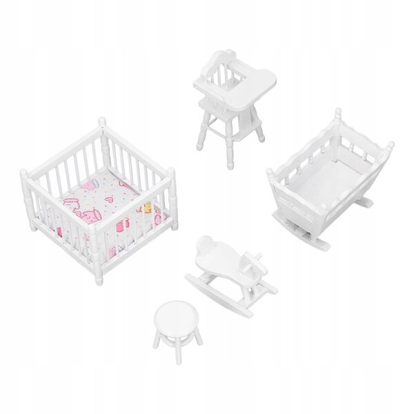 Holzmöbel-Set für Puppenhaus 1:12 Kinderzimmer weiß