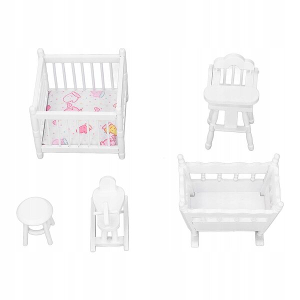 Holzmöbel-Set für Puppenhaus 1:12 Kinderzimmer weiß