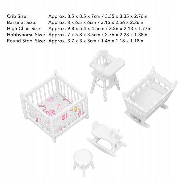 Holzmöbel-Set für Puppenhaus 1:12 Kinderzimmer weiß