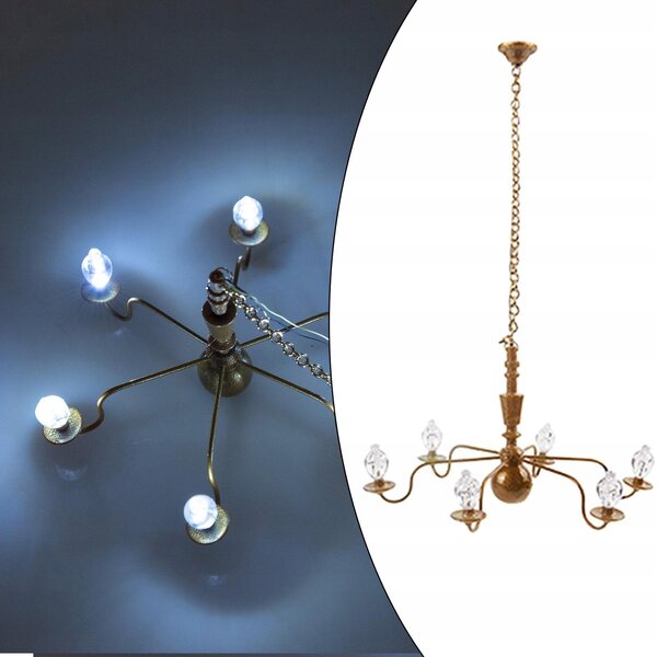 Lampada a Sospensione Metallica in Scala 1:87, Lampadario Cristallo Oro 8,8 cm